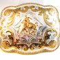 Mexican Alpaca Silver Bull Riding Rodeo Belt Buckle 4 1/4" X 3 1/2"