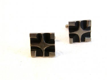 Vintage Silver Tone & Black Enamel Cufflinks