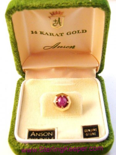 Vintage Anson 1950-60S Yellow Gold Sapphire Tie Tac - a