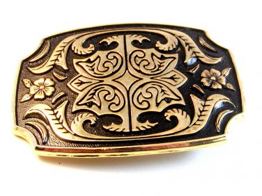 New Old Stock Gold Tone Black Enamel Western Cowboy Belt Buckle