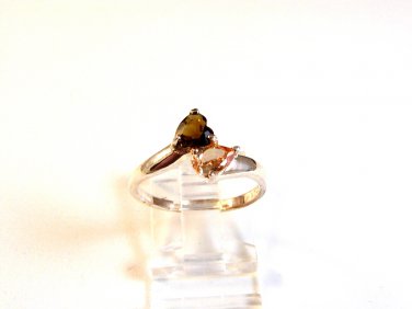 Sterling Silver & Orange Topaz Heart & Citrine Ring Size 8