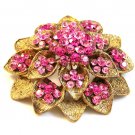 Vintage 1950's Gold Tone & Pink Rhinestone Brooch