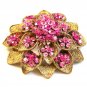 Vintage 1950's Gold Tone & Pink Rhinestone Brooch