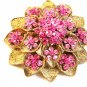 Vintage 1950's Gold Tone & Pink Rhinestone Brooch