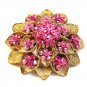 Vintage 1950's Gold Tone & Pink Rhinestone Brooch
