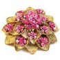 Vintage 1950's Gold Tone & Pink Rhinestone Brooch