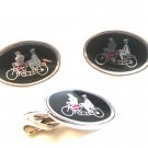 Vintage Silver Tone Bicycle Built for Two Cufflinks & Tie Clasp
