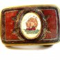 Vintage Schrimshaw Ship & Tooled Leather Brass Belt Buckle U.S.A.