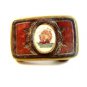 Vintage Schrimshaw Ship & Tooled Leather Brass Belt Buckle U.S.A.