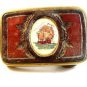 Vintage Schrimshaw Ship & Tooled Leather Brass Belt Buckle U.S.A.