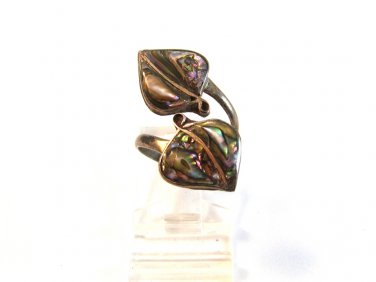 Vintage Signed ICC Mexican Sterling Silver & Abalone Leaf Ring Size 4