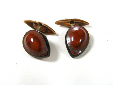 Vintage Very Odd Black Amberish Dark Orange Cufflinks by Unbranded 73015