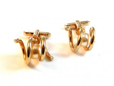 Vintage Gold Tone & Pearl Cufflinks Signed Hickok U.S.A.