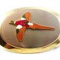 Vintage 2 Tone Silver & Gold Enameled Pheasant Belt Buckle