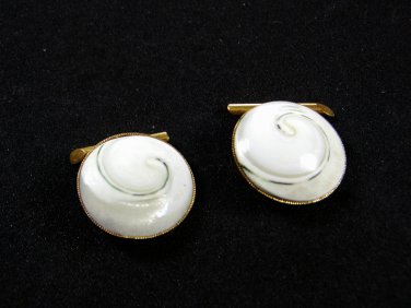 Vintage Goldtone & White Sea Shell Button Cufflinks Unbranded 72315
