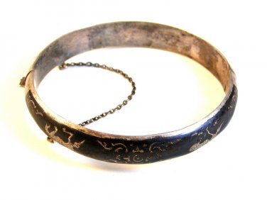 Vintage Siam Sterling Silver Niello Dancing Lady Bracelet