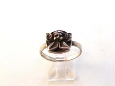 Vintage Sterling Silver Angel At Prayer Ring Sz 8 1/2
