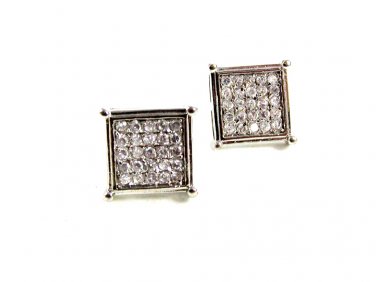 Sterling Silver & Clear CZ's Square Pierced Fashion Earrings 11052013