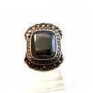 Edwardian / Art Deco Sterling Silver & Hematite & Marcasite Ring Size 6