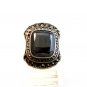 Edwardian / Art Deco Sterling Silver & Hematite & Marcasite Ring Size 6