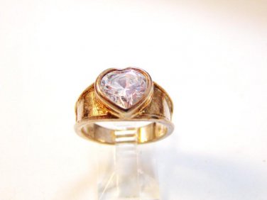 Vintage Sterling Silver & Cz Heart Ring Size 7 1/2
