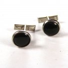 70's - 90's Silvertone & Black Round Cufflinks Unbranded 72015