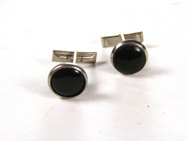 70's - 90's Silvertone & Black Round Cufflinks Unbranded 72015