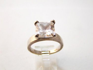 Vintage Sterling Silver & Huge Sparkley Cz Engagement Ring 8 1/2