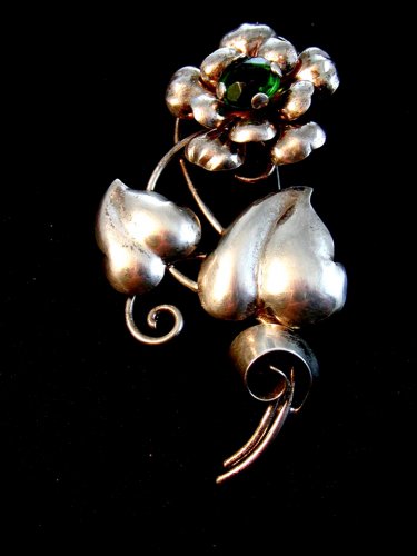 Vintage Sterling Silver Flower Brooch Signed AT 01012013bfe