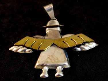 Huge Vintage Mexican Sterling Silver 2 Tone Angel Pendant 01032013kd