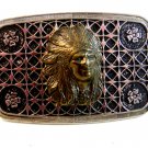 Vintage Silver Tone & 3D American Indian Chiefs Head Belt Buckle