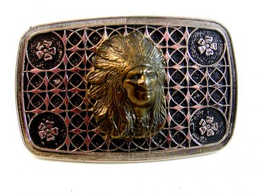 Vintage Silver Tone & 3D American Indian Chiefs Head Belt Buckle