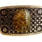 Vintage Silver Tone & 3D American Indian Chiefs Head Belt Buckle
