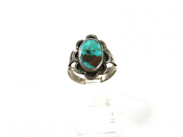 Vintage Native American Coin Silver & Turquoise Ring Size 6 Unbranded 7415