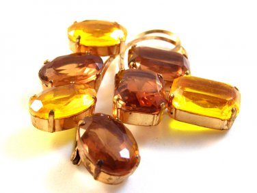 Vintage 1950's Gold Tone & Faux Citrine & Quartz Brooch