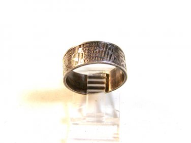 Vintage Signed Sterling Silver Oriental Writing Symbols Ring Size 8