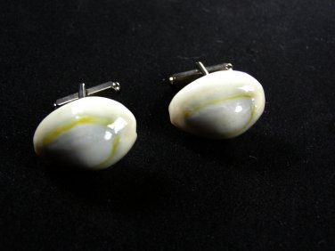 Vintage Silvertone & White Sea Shell Cufflinks Unbranded 72315
