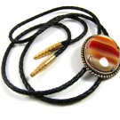 Vintage Pink Agate Bolo with Leather Cord Unmarked 101714