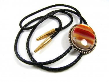 Vintage Pink Agate Bolo with Leather Cord Unmarked 101714