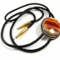 Vintage Pink Agate Bolo with Leather Cord Unmarked 101714