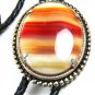 Vintage Pink Agate Bolo with Leather Cord Unmarked 101714