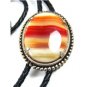 Vintage Pink Agate Bolo with Leather Cord Unmarked 101714