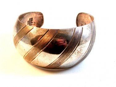 Vintage Mexican Taxco Sterling Silver 2 Tone Cuff Bracelet