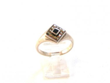 Vintage Sterling Silver Black Onyx Marcasites Ring Sz 8