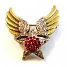 Vintage World War 2 Sterling Silver Gold Vermeil Wings & Star Sweat Heart Brooch