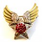 Vintage World War 2 Sterling Silver Gold Vermeil Wings & Star Sweat Heart Brooch
