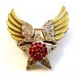 Vintage World War 2 Sterling Silver Gold Vermeil Wings & Star Sweat Heart Brooch