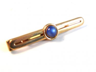 Vintage 1940's - 1950's Gold Tone & Blue Tie Clasp Signed SWANK