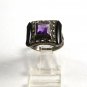 Sterling Silver Amythest Black Onyx Marcasites Ring Size 6