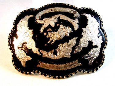 Mexican Alpaca Silver Rodeo Bull Rider Belt Buckle 4 1/4' X 3 1/8"